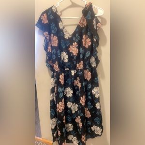 Merona Floral Print Dress, V-Neck, Flutter Sleeve Black Pink Teal color